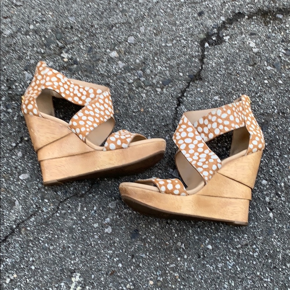 Diane Von Furstenburg calf hair wood stacked heel